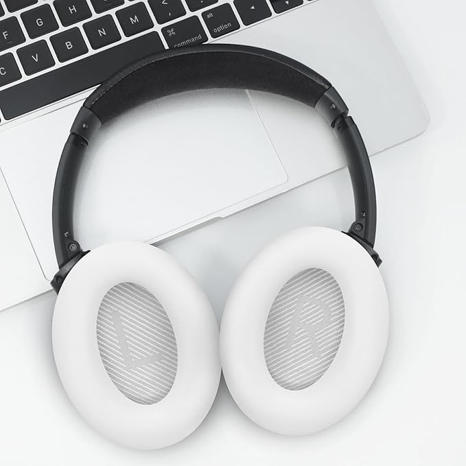 Headphones Replacement Ear Pads, Protein Leather earpad Cushions for Bose Quiet Comfort QC35 Headphones, Replacement Earpads, Softer Memory Foam - White
