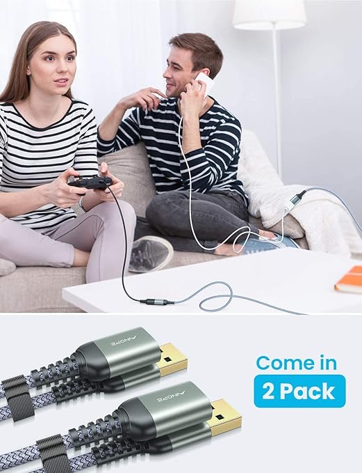 AINOPE 2 Pack USB Extensions Cable High Speed USB 3.0 Extension Cord Type A Male to Female Sturdy Braided Material Fast Data Transfer Compatible with USB Keyboard,Mouse,Flash Drive,Grey,3.3FT+6.6FT