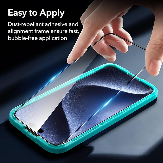 ESR 3+1 Pack for iPhone 15 Pro Max Screen Protector, [9H Hardness] [Military Grade Shatterproof] Full Coverage Ultra-tough Tempered Glass Film, Easy Installation Frame, 1 Set of Camera Lens Protector