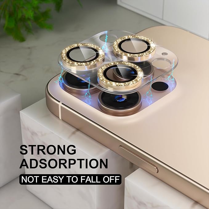 Choiche Compatible for iPhone 16 Pro/iPhone 16 Pro Max Camera Lens Protector, Bling Camera Cover with 9H Tempered Glass Lens Screen Protector Metal Ring Decoration Accessories (Clear-Titanium Desert)