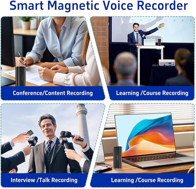 128G Magnetic Voice Recorder with Really AI-Intelligent Triple Noise Reduction,35 Days Continuous Recording Device,Voice Activated Audio Recorder,Digital Voice Recorder Meetings/Interviews/Classroom