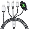 Multi Charging Cable for Apple Watch, Magnetic Wireless Charger, 4 in 1 Nylon Braided Cord for Multiple Devices, USB C/Micro Port/Compatible with iWatch Series 10-1/iPhone 16 15 14/iPad/Android - 6FT