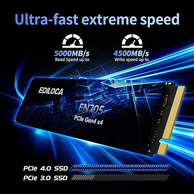 4TB SSD NVMe M.2 2280 PCIe Gen4 x4 Internal Solid State Drive - Up to 5000MB/s, 4TB SSD PS5 Dynamic SLC Cache, PS5 Compatible for Gaming PC Laptop(EN705)