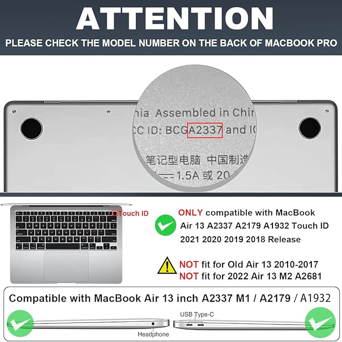 Compatible with MacBook Air 13 Inch Case 2021 2020 2019 2018 Release M1 A2337 A2179 A1932 Touch ID, Clear Plastic Hard Shell Case Keyboard Cover Screen Film, Watercolor Daisies