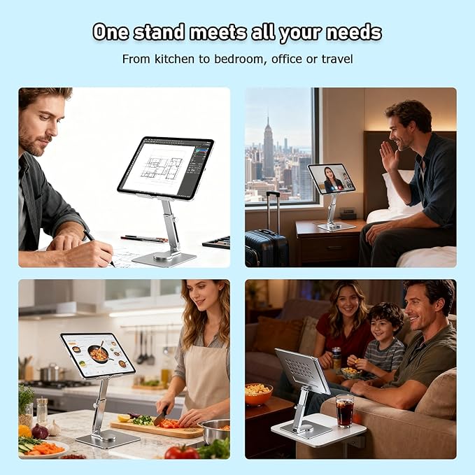 Tablet Stand, Height Adjustable with 360 Rotating Base - Desk Stand Holder, Rotating Display Stand for All 5.8-12.9” iPad Samsung Phone Tablet Kindle E-Reader and More