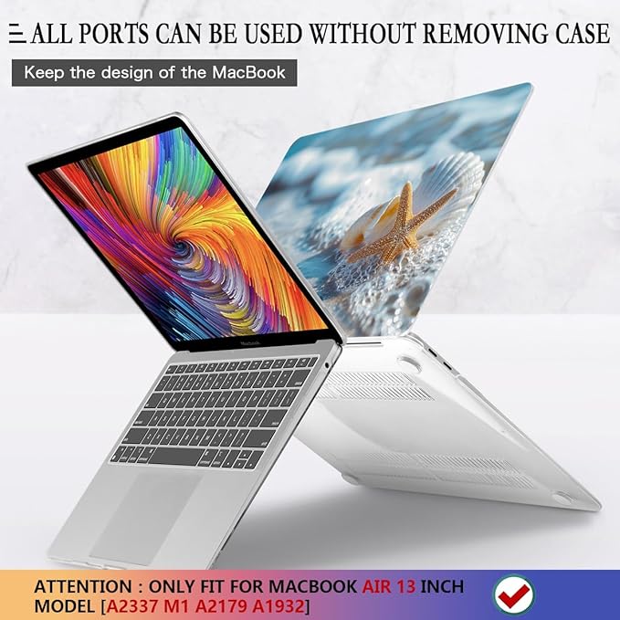 CISSOOK Compatible with MacBook Air 13-inch Case 2021 2020-2018 Release M1 A2337 A2179 A1932 Model with Touch ID, Plastic Hard Shell Protective Case with Keyboard Cover Screen Protector, Beach&Shell
