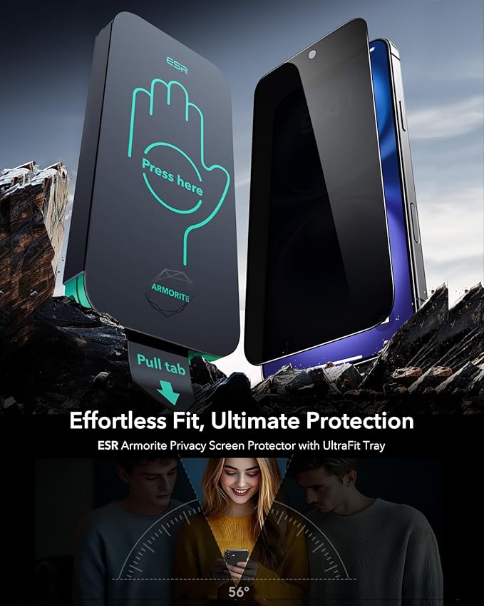 ESR 3 Pack 9H+ Glass for iPhone 16/ iPhone 15 Privacy Screen Protector, [Military Grade Shatterproof & Longest Durable] Armorite Anti-spy Tempered Glass with UltraFit Tray