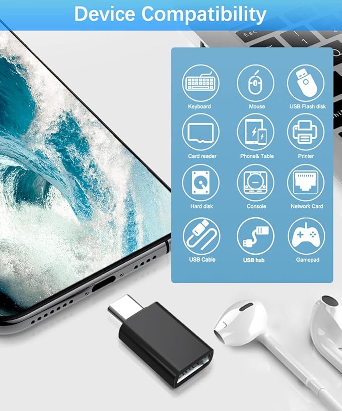 Elebase 4Pack USB to USB C Adapter with Type C Male to 3.0 Female Adaptor,Thunderbolt 4 to Type A OTG Converter for iPhone 16 15 14 Pro Max，Mouse,Keyboard,Samsung S25,iPad,iWatch 10 9,Car,AirPods