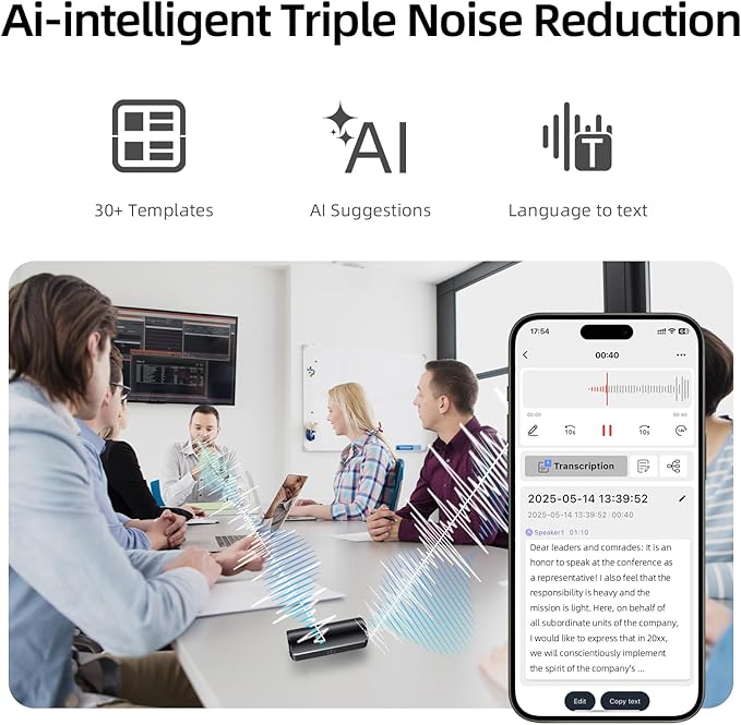 128G Magnetic AI Voice Recorder,Smart Audio Recorder with GPT-5 Summary,1-Month Continuous Recording, Noise Cancel,Magnetic Portable Recording Device for Lectures, Meetings