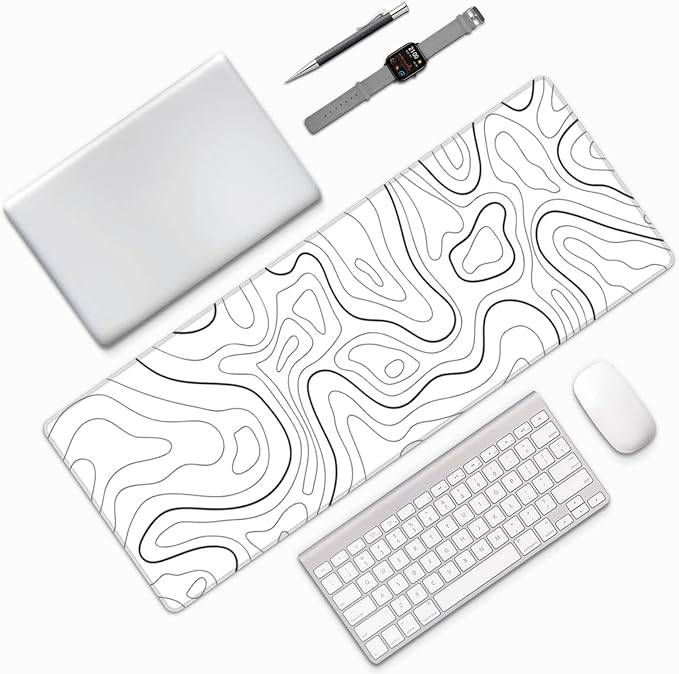 White Mouse Pad Large XL Gaming Mouse Pad for Desk Topographic Mouse Pad Desk Pad Gaming Mouse Pad White Desk Mat Extended Black and White White Topo Mousepad White Topographic Mouse Pad Full Size