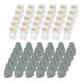 MECCANIXITY 30pcs Cat6 RJ45 Pass Through Connectors, RJ45 Connector 8P8C Gold Plated Plugs with 30pcs Dark Grey Strain Relief Boots for Solid or Stranded UTP Ethernet Cable, 1.1mm