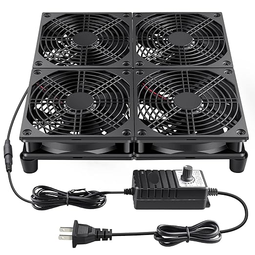 Wathai 120mm x 4 Router TV Box Fan 110v - 240v Big Airflow with Speed Control for DIY Gaming Consoles, Amplifiers, Xbox, Laptop Stand, Mining Machines Devices Cooling