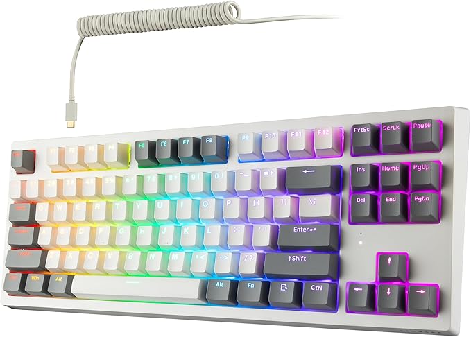 TECWARE Phantom+ Elite 87 Key RGB Mechanical Gaming Keyboard, LED Backlit, Universal Hot-Swap, Wired and Wireless, 3 Mode Connectivity, Thocky Sounding, White Elite Wraith Brown