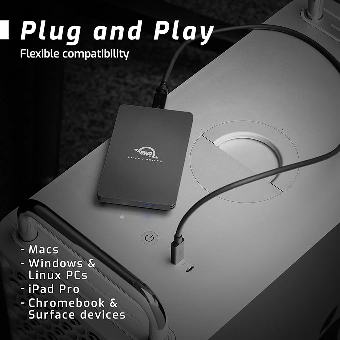 OWC 480GB Envoy Pro FX Portable Rugged External NVMe M.2 SSD Drive Thunderbolt 3, USB3.2 USB-C, up to 2800MB/s speeds, Drop/Shock Resistant Compatible with Mac and PC