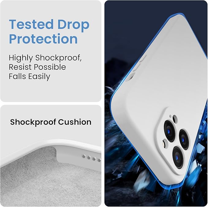FireNova Designed for iPhone 13 Pro Max Case, Silicone [Camera Protection] Phone Case with [2 Screen Protectors], Soft Anti-Scratch Microfiber Lining Inside, 6.7 inch, White
