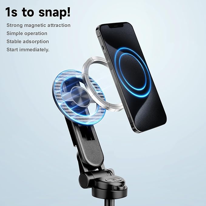 Magnetic Tripod for Phone with Remote Control, 3-in-1 Selfie Stick Handle Grip 360°Rotation Extendable Stand for iPhone Android Phones