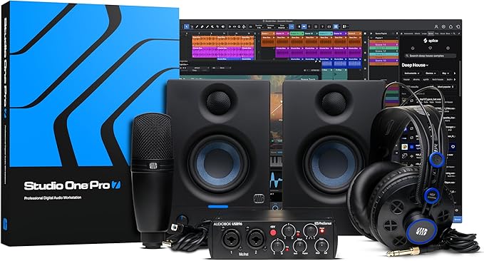 PreSonus AudioBox USB 96 Bundle — USB Audio Interface, XLR Interface for Guitar, Device for PC & Mac, Complete Recording Package with Studio One Pro, Music Production, Home Studio