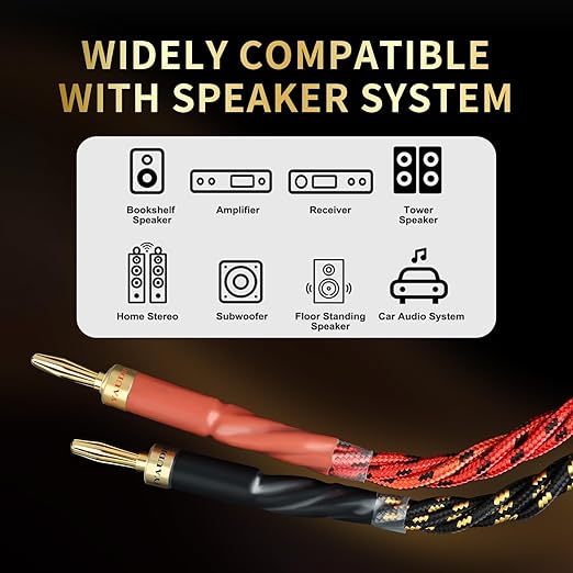 9 AWG Audiophile HiFi Speaker Audio Cable–4N OFC Core,24K Gold-Plated Banana Plugs with Nylon Braid,Compatible with Amplifier,Speakers,AV Receiver & Home Theater(8.20ft/2.5m) 2-Pack