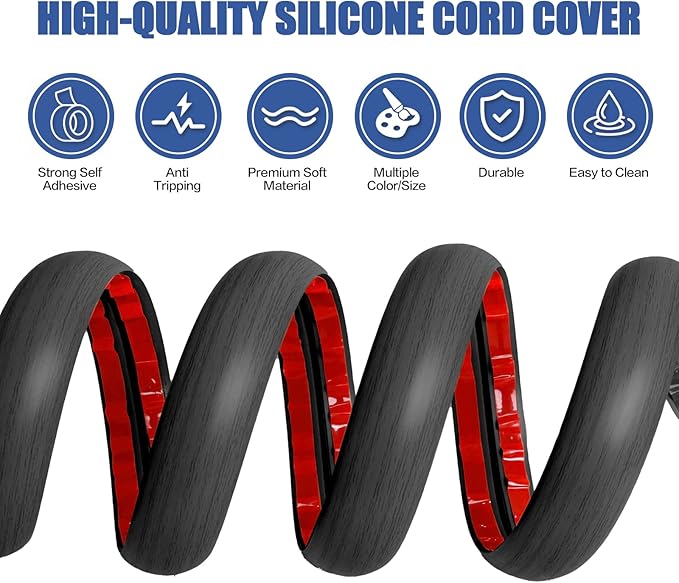 Floor Cord Cover Self Adhesive Cord Hider,10FT Cable Management, Extension Strip Protector for Wires, Prevent Cable Trips for Offices, Gyms, Exhibitions Cavity:0.39"(W) x 0.27"(H) Wooddarkblack