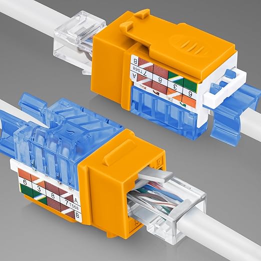 Everest 45° Angled RJ45 Cat5e Keystone Jacks 10-Pack in Yellow - Slim Profile Female RJ45 Connectors - Cat 5e Keystone Jack - Compatible with 45° Angled Speed Termination Tool - 45Term (B0BL3GS7ZY)