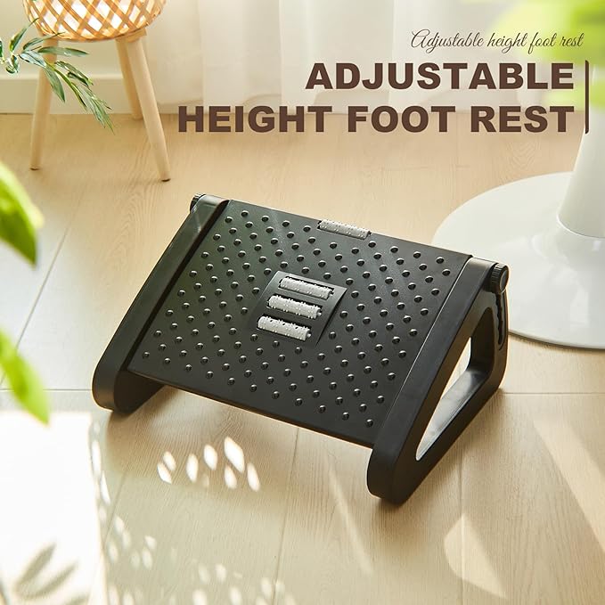 2 Pcs Foot Rest for Under Desk at Work, Ergonomic 6 Heights Adjustable Footrest with Massage Roller, Chair Footrest for Leg Rests for Office and Home Pressure Relief(Black)