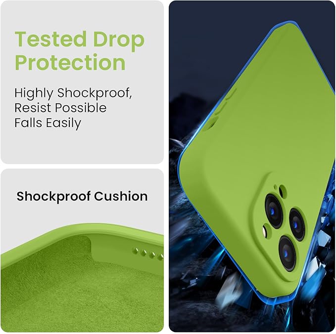FireNova Designed for iPhone 13 Pro Case, Silicone Upgraded [Camera Protection] Phone Case with [2 Screen Protectors], Soft Anti-Scratch Microfiber Lining Inside, 6.1 inch, Sprout Green