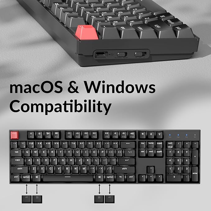 Keychron K10 Full Size Layout White LED Backlit Hot-Swappable Mechanical Keyboard for Mac Windows, 104-Key Bluetooth Wireless/USB Wired Computer Keyboard with Keychron Super Banana Switch(Version 2)