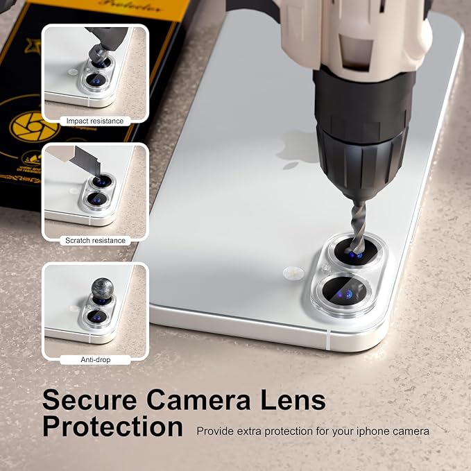 beuxece for 6 Pack iPhone 16 / iPhone 16 Plus Camera Lens Protector [Drop Protection] [Case Friendly] [Easy Installation] 9H Tempered Glass Camera Screen Protector Cover Accessories, CD Silver
