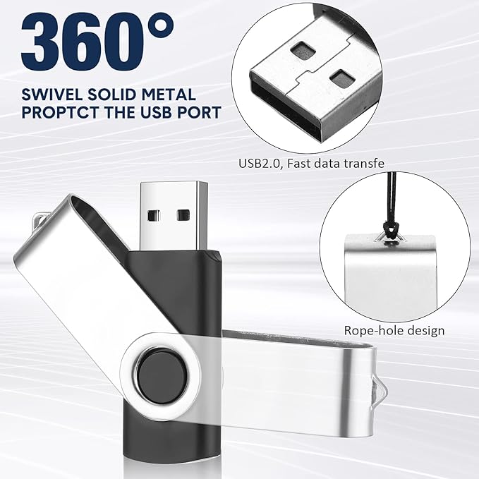5 Pack 64GB USB Flash Drive with Type C Adapter and Storage Box USB 2.0 High Speed Metal Pen Drive 360° Rotatable Storage Memory Stick for Phone/Pad/PC/Laptop/Android - Black(5-Pack 64GB)