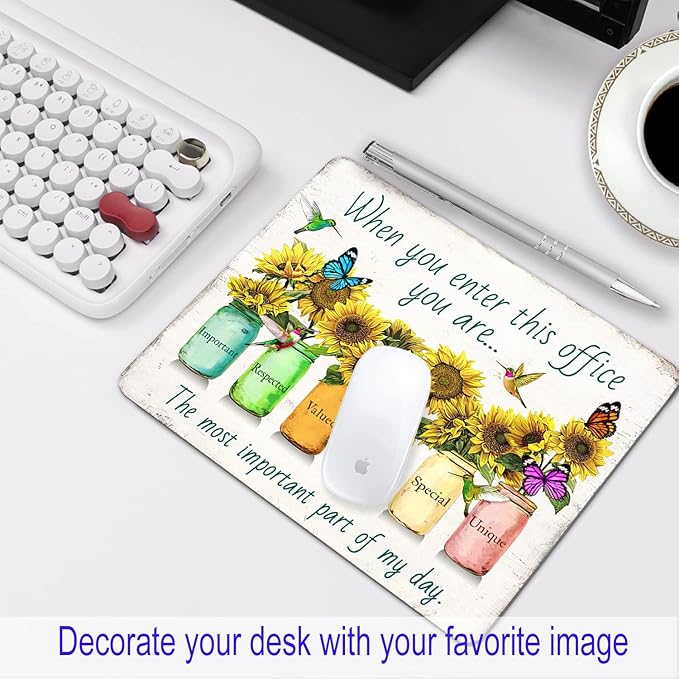 Sunflower and Butterfly Mouse pad Personalized Inspirational Designs Computer Mousepad Office Decoration Accessories Gift Non-Slip Rubber Mouse Pads for Laptop