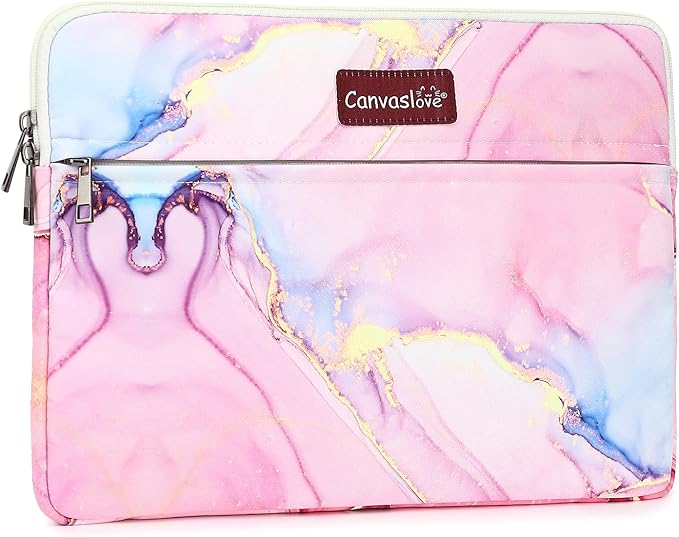 Canvaslove Laptop Sleeve Case Bag Cover with Pocket for MacBook Pro 16 and 16 inch HP Lenovo Dell ASUS Acer Notebook Computer (Pink Marble)