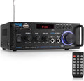 Pyle 200W Wireless Bluetooth Stereo Power Amplifier - 2-Channel Audio Receiver with RCA - USB - SD - MIC IN - FM Radio - Remote Control - AUX Input for Home Theater & Studio Use - PDA29BU.6