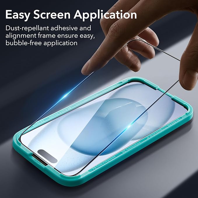 ESR 3+2 Pack for iPhone 15 Plus Screen Protector, 3 Black Edge Tempered-Glass Film and 2 Set Camera Lens Protector, 2.5D Curved Edges, Full-Coverage Military-Grade Protection, Scratch Resistant