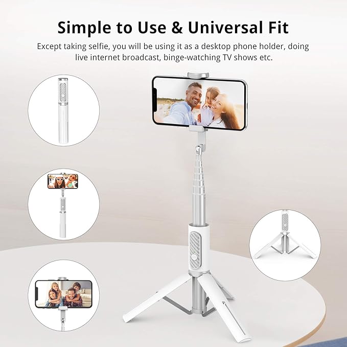 ATUMTEK Selfie Stick Tripod, Extendable 3 in 1 Aluminum Bluetooth Selfie Stick with Wireless Remote and Tripod Stand for iPhone 16/15/14/13/12/11/11 Pro/XS Max/XS/XR/X/8/7, Samsung Smartphones, White
