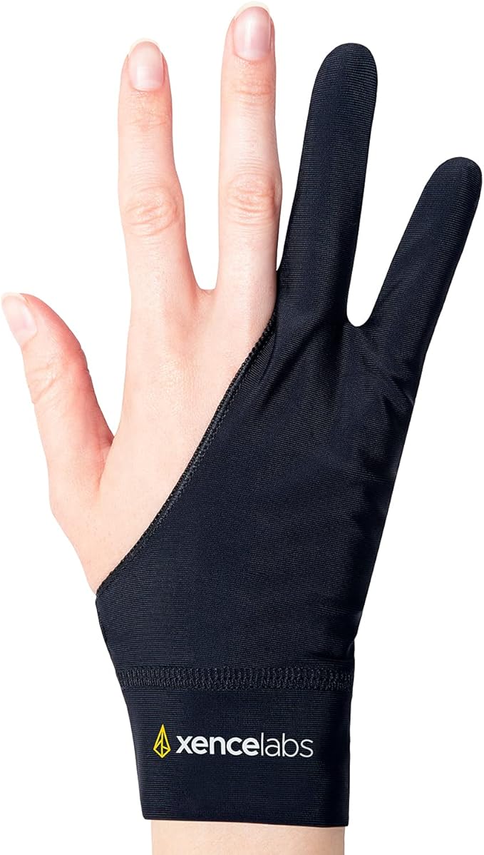 XENCELABS Drawing Glove, Breathable Artist Glove for Drawing Tablet, Two Fingers for Left Right Hand Black Size L