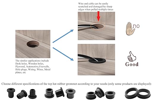 5 pcs 2" Drill Hole，1-9/16"ID Black Silicone Top hat Rubber Grommets for Wiring，Automotive，Firewall，Hole Plug，Desk，Screw，Water and Gas Pipe，Drain，House Siding，Cable Bushing，Glass，Wire Plug