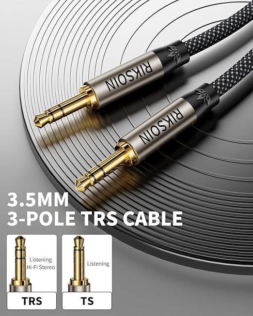 3.5mm Aux Cable, Silver-Plated Wire Core Male to Male Cord for Headphones Car Home Stereos Speaker Compatible with iPhone iPad iPod Echo -16.4FT/5M