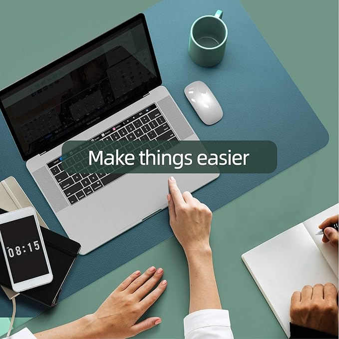 YSAGi Desk Pad, Desk Mat, 31.5" x 15.7" Dual-Sided Laptop Desk Pad Protector, Large Leather Desk Blotter for Keyboard and Mouse, Waterproof Desk Writing Pad for Office(Pistachio Green + Green Blue)