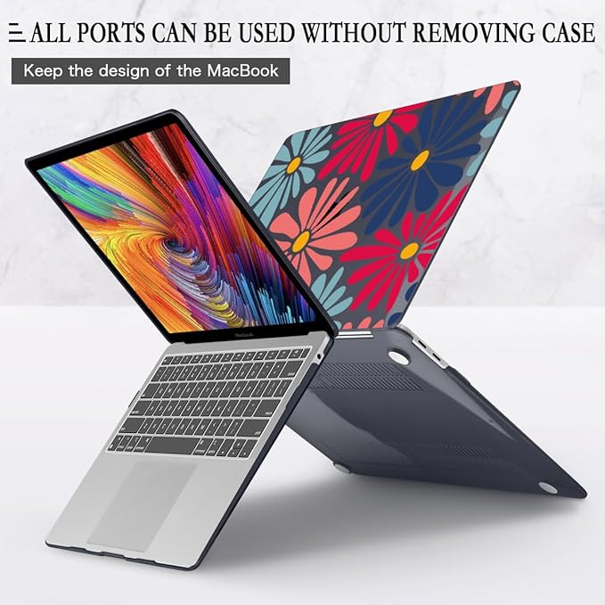 CISSOOK Compatible with MacBook Air 13 inch Case 2021 2020 2019 2018 Release A2337 M1 A2179 A1932, Plastic Hard Shell Case Keyboard Cover Screen Film for MacBook Air 13.3 inch, Daisy Flowers