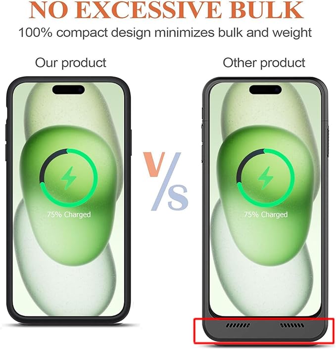 Battery Case for iPhone 15, Upgraded 10000mAh Portable Protective Charging Case with Wireless Charging Compatible with iPhone 15 (6.1 inch) Rechargeable Battery Pack Charger Cover with Carplay (Black)