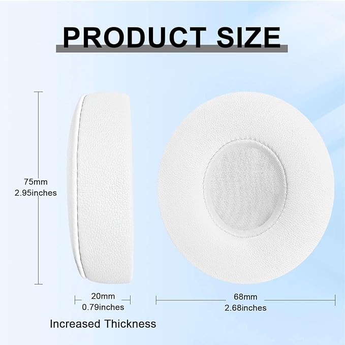 Replacement Ear Pads for Beats Solo 2 & Solo 3 Wireless On-Ear Headphones, Ear Cushions, Headset Earpads, Ear Cups Cover with Soft Protein Leather (White)