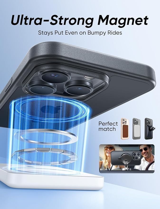 MAGIC JOHN 360° Rotatable Magnetic Invisible Stand for iPhone 15 Pro Case [Camera Control Button] [Compatible with MagSafe] 16FT Shockproof for iPhone 15 Pro Case with Kickstand, Black