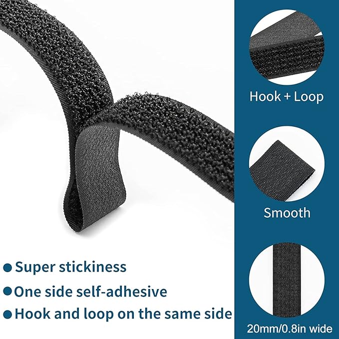 26Ft x 0.8In Adjustable Cable Straps with 30 Buckles, Free Cut Length, Black Reusable Nylon Fastening Cable Ties,Hook and Loop Securing Strap for Cable Tidy Organizer or Storage