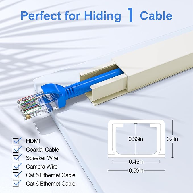 Yecaye Beige Cord Hider, One-Cord Channel Cord Cover on Wall, Cable Management Kit, Wire Covers for Cords, W0.59in H0.4in, Beige