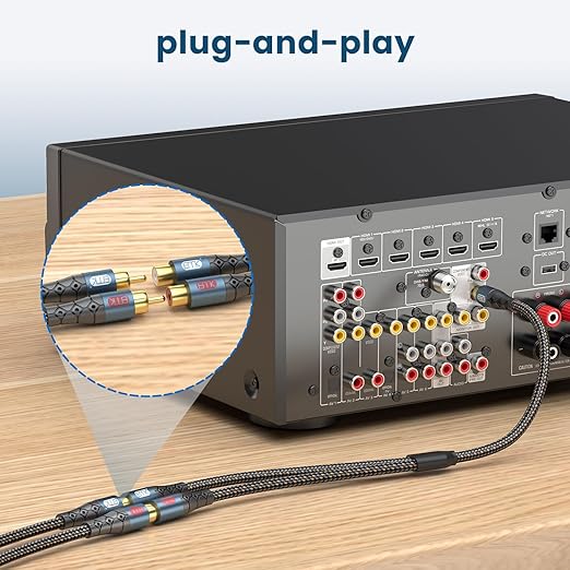 EMK RCA Splitter 1 Male to 2RCA Female Copper Shell Gold-Plated Y Adapter RCA Male to 2RCA Female Cable RCA Y Splitter Connectors Extension Cord 1ft/0.3m