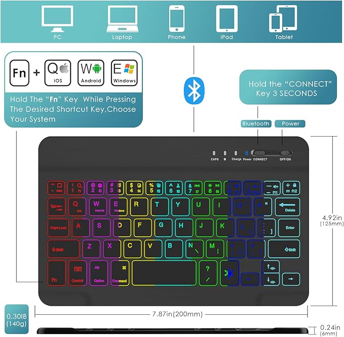 DETUOSI Backlit Keyboard Case for Samsung Galaxy Tab A7 Lite 8.7" 2021 (SM-T220/T227U) with S Pen Holder, 3 Viewing Angles Folio Leather Book Cover with Magnetic Closure + Wireless Keyboard Detachable