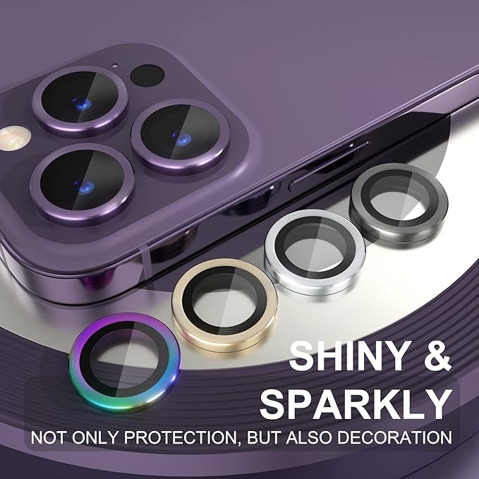 Choiche [3+1 for iPhone 14 Pro/iPhone 14 Pro Max Camera Lens Protector, 9H Tempered Glass Camera Cover Screen Protector Metal Ring Decoration Accessories (Purple)