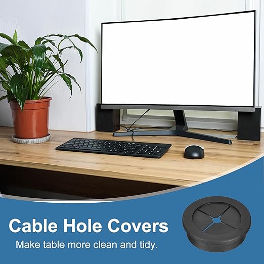 uxcell 4Pcs Cable Cord Grommet, 1-9/16"(40mm) Rubber Desk Grommets Wire Pass Through Hole Cover with Marked Cable Ties for Home Office Cable Wire Protection, Black