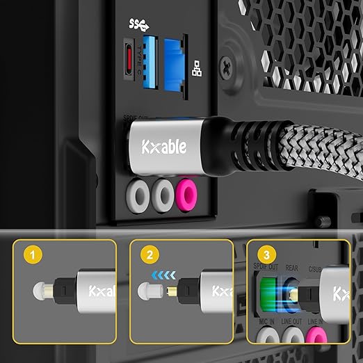Optical Audio Cable 12 FT, Digital Audio Cable, Toslink Fiber Optic Cord, [Nylon Braided, Slim Aluminum Shell, Gold Plated Connector], for Home Theater, Sound Bar, PS4, Xbox, TV and More