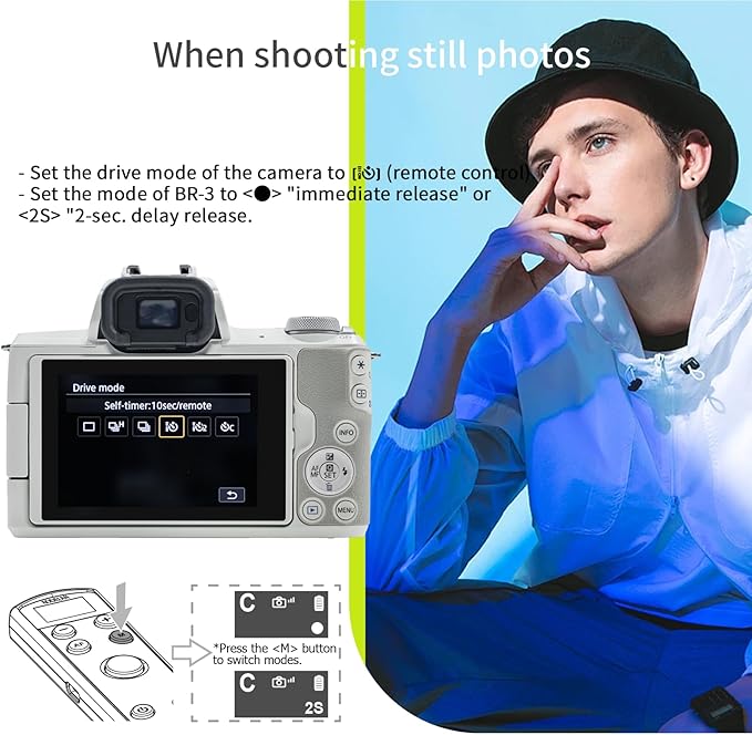 Remote Control for Canon Camera,Rechargeable Wireless Shutter Release with OLED Screen for Canon EOS RP, EOS R, R5, R6, M50, M50 II, 6D Mark II, 77D, 850D, 800D, Rebel T7i, T8i; Replaces BR-E1 (white)